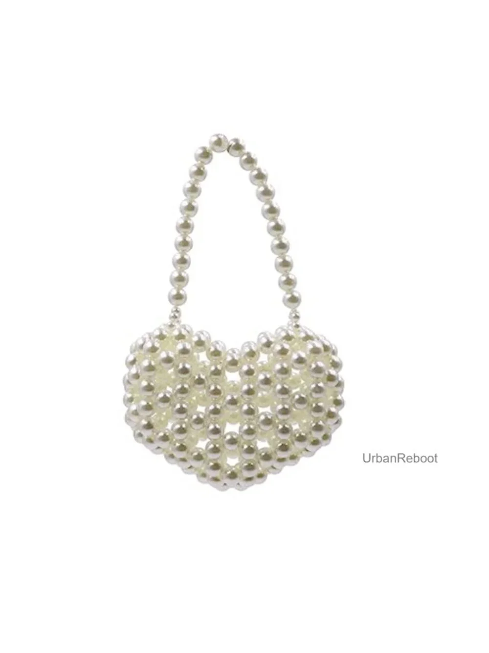 Pearl Beaded Heart Clutch Wristlet Mini Evening Bag Handmade